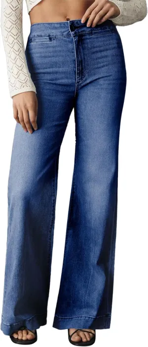 Sidefeel Women's High Waist Flare Jeans Baggy Stretchy Wide Leg Denim Pants