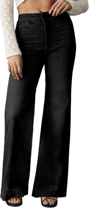 Sidefeel Women's High Waist Flare Jeans Baggy Stretchy Wide Leg Denim Pants