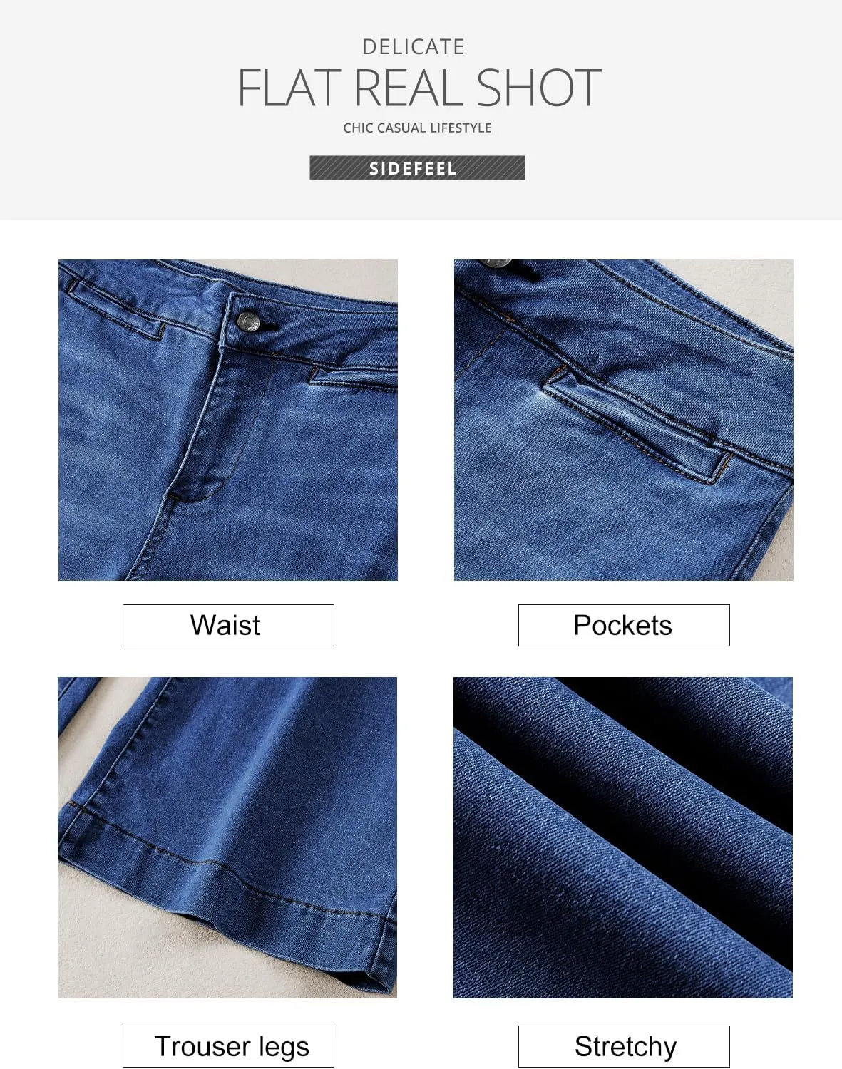 Sidefeel Women's High Waist Flare Jeans Baggy Stretchy Wide Leg Denim Pants