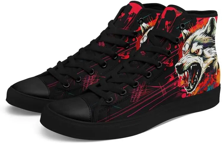 Skull High Top Sneaker for Men Women Fashion Rose Gothic Black Canvas Shoes Unisex Lace Up Casual Tennis Walking Flat Shoes