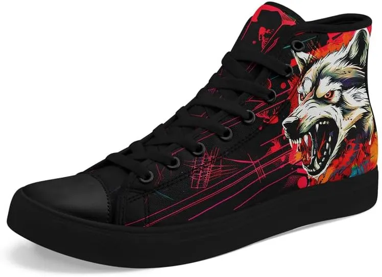 Skull High Top Sneaker for Men Women Fashion Rose Gothic Black Canvas Shoes Unisex Lace Up Casual Tennis Walking Flat Shoes