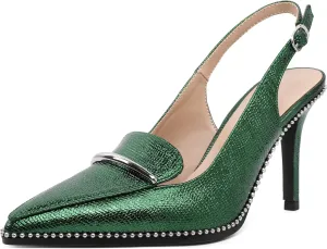 Slingback Heels Women Stilettos High Heel Beaded Pumps Closed Pointd Toe Shoes Slip On Event Party 3.5 Inch Heeled Loafers
