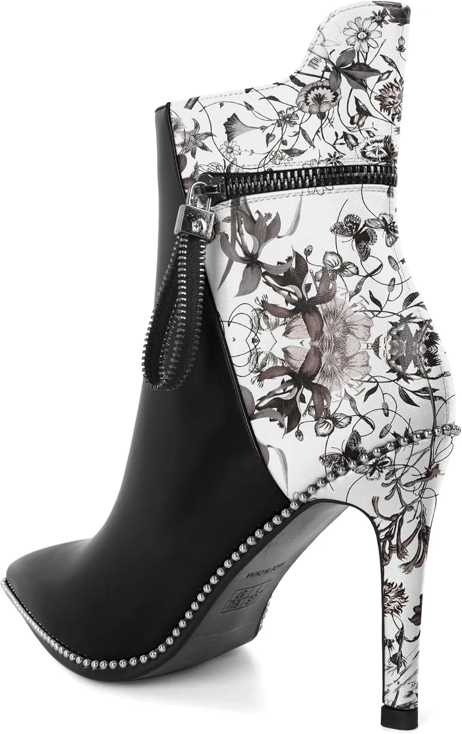 Soireelady Women Ankle Boots High Heel Boots Pointed Toe Stilettos Booties Beaded Short Boots Side Zipper 4 Inch