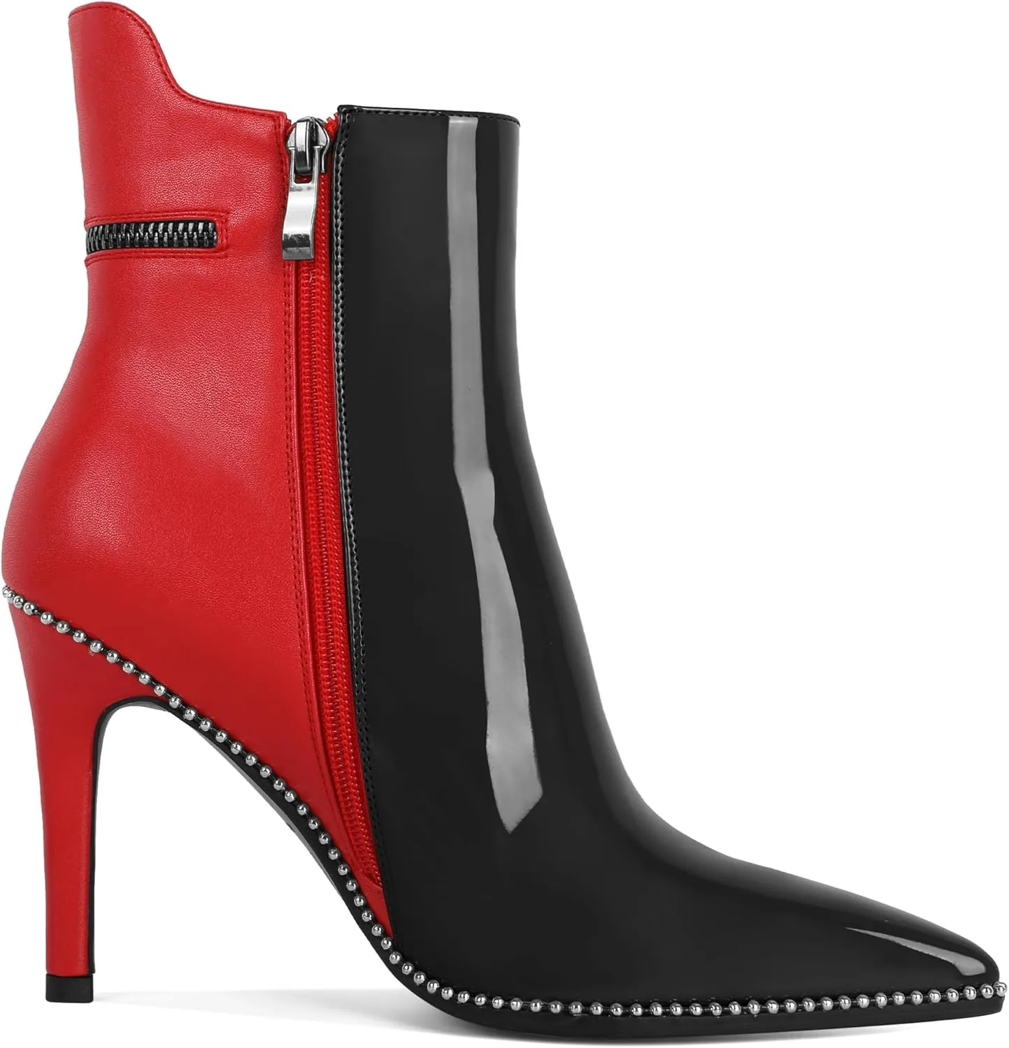 Soireelady Women Ankle Boots High Heel Boots Pointed Toe Stilettos Booties Beaded Short Boots Side Zipper 4 Inch