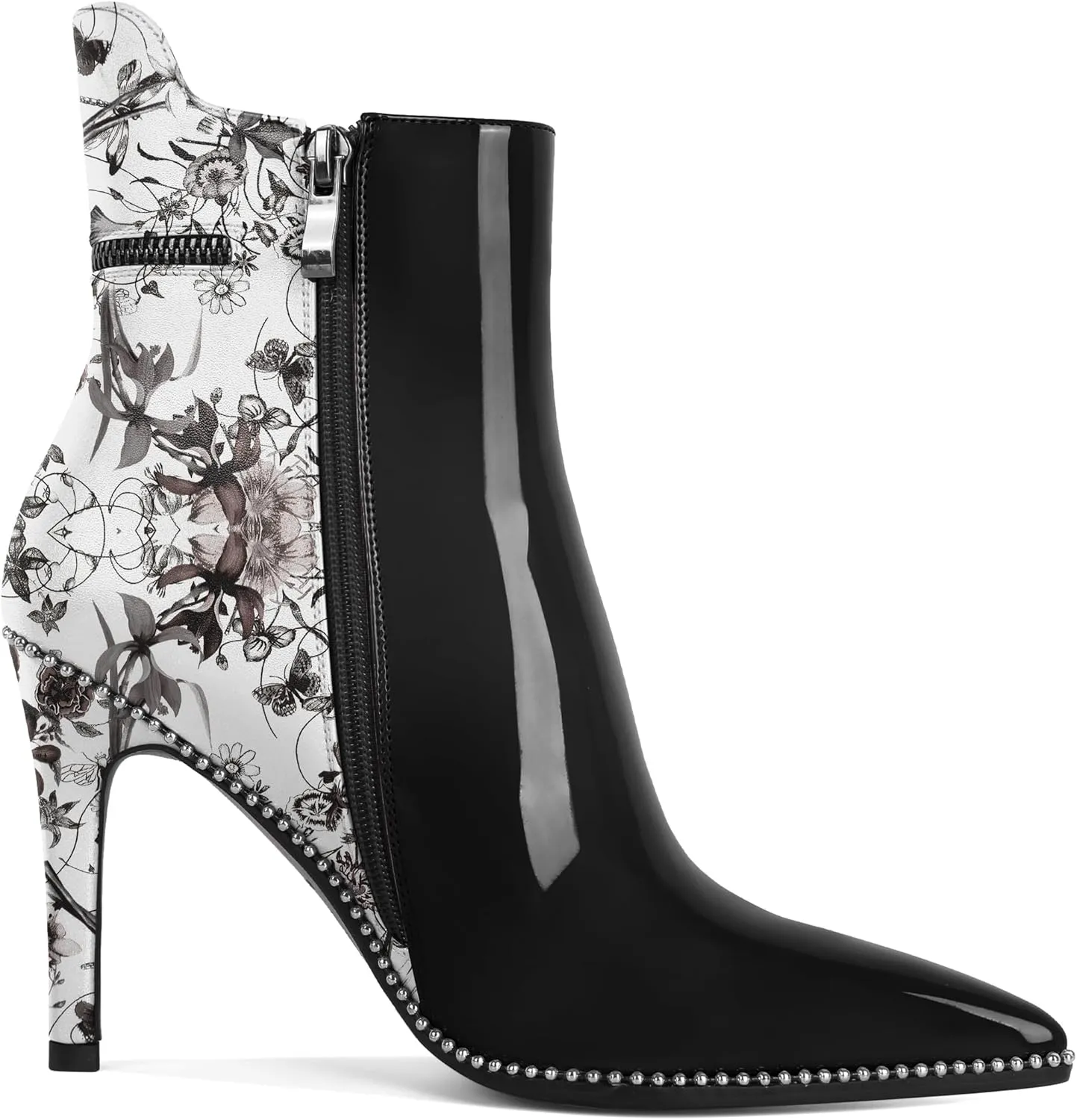 Soireelady Women Ankle Boots High Heel Boots Pointed Toe Stilettos Booties Beaded Short Boots Side Zipper 4 Inch