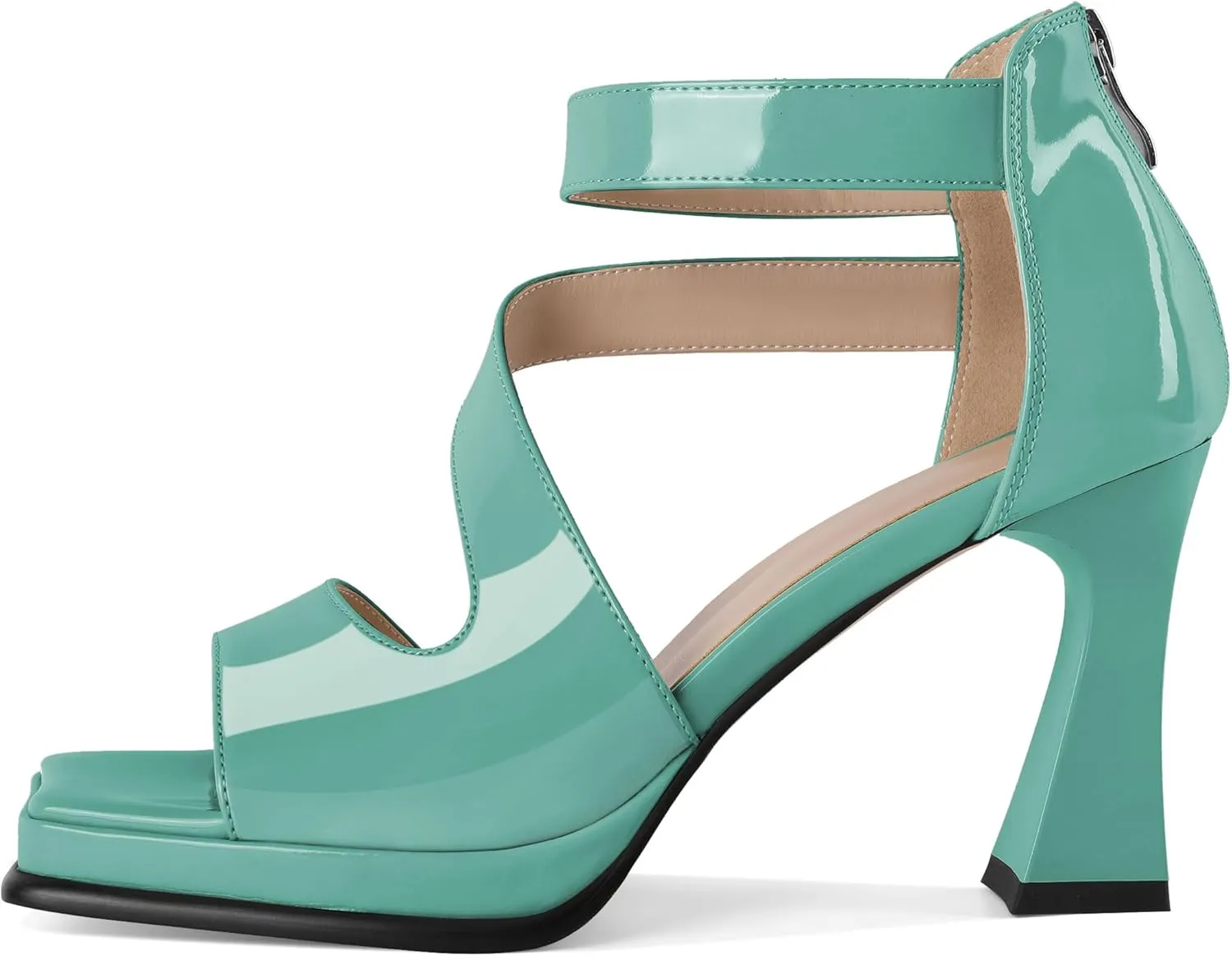 Soireelady Womens Platform Chunky Heel Sandals, Square Open Toe Block High Heels, Ankle Strappy Heeled Sandals Wedding Prom Dress Shoes 3.5 Inch