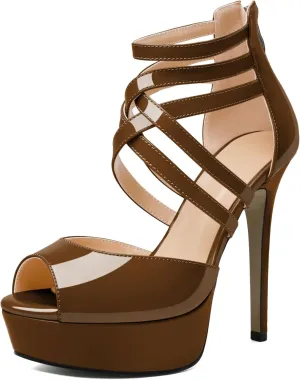 Soireelady Womens Platform Heels Ankle Strap High Heel Sandals Peep Toe Strappy Stiletto Heels Sexy Stripper Heeled Sandals 6 Inches