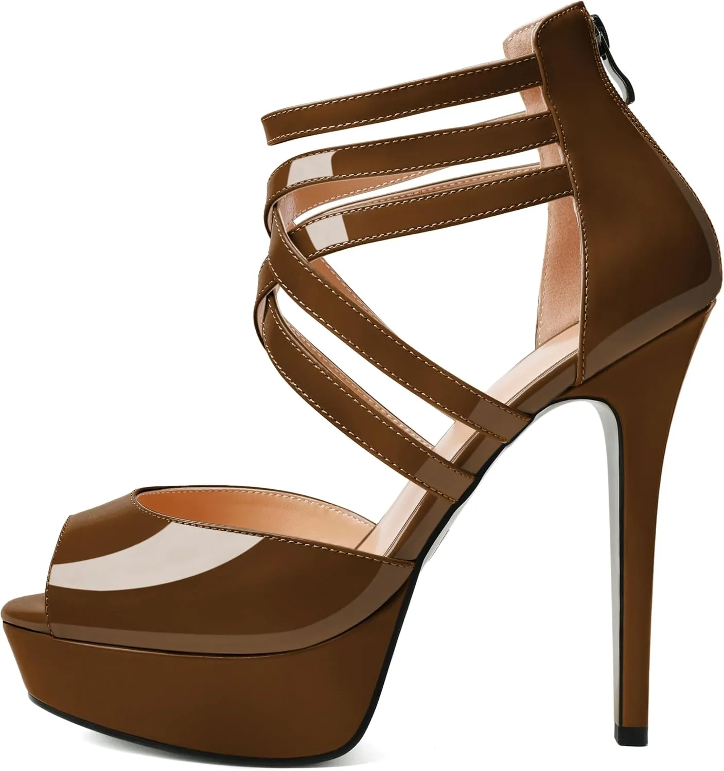 Soireelady Womens Platform Heels Ankle Strap High Heel Sandals Peep Toe Strappy Stiletto Heels Sexy Stripper Heeled Sandals 6 Inches
