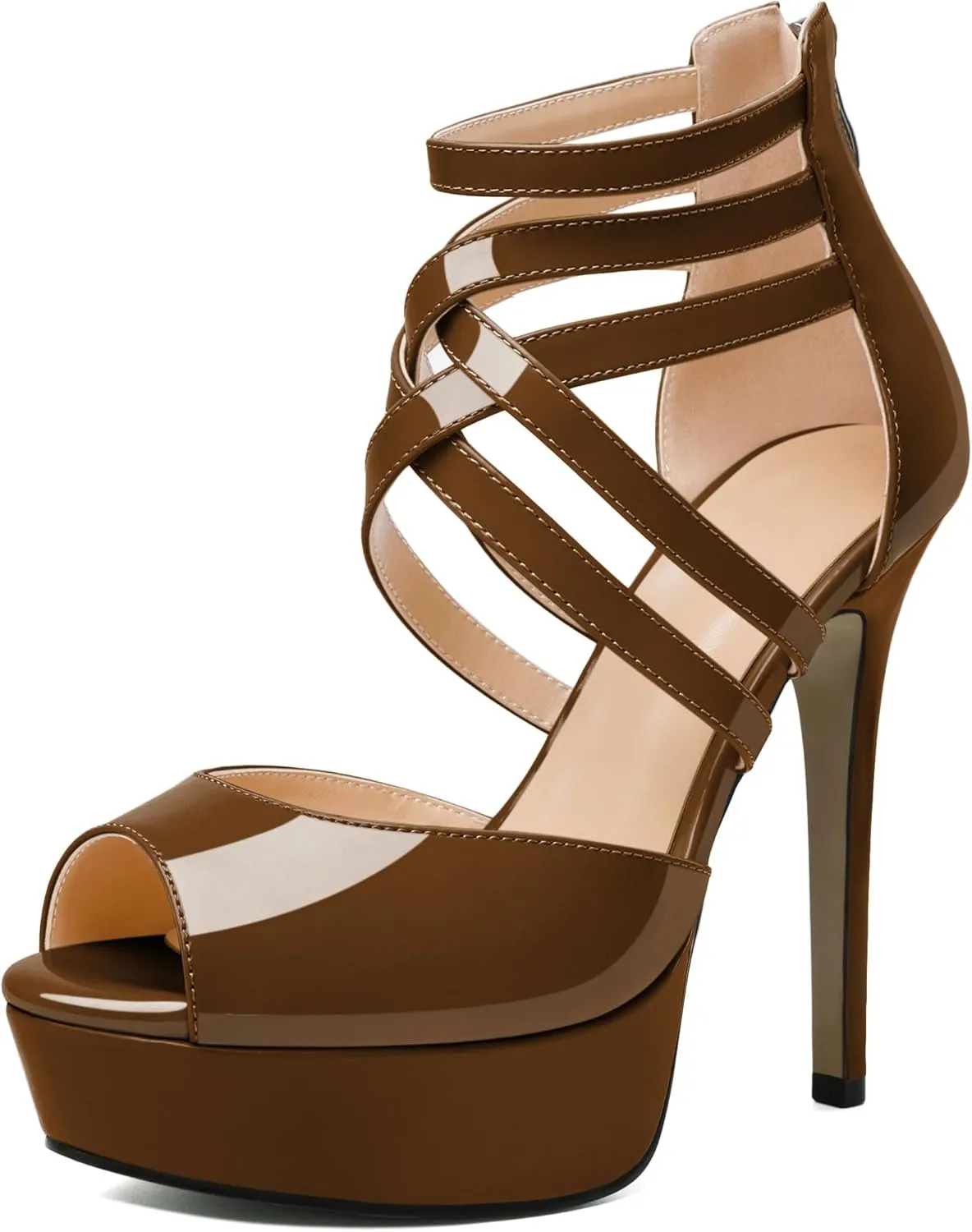 Soireelady Womens Platform Heels Ankle Strap High Heel Sandals Peep Toe Strappy Stiletto Heels Sexy Stripper Heeled Sandals 6 Inches