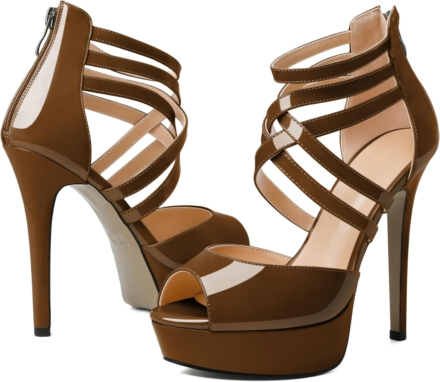 Soireelady Womens Platform Heels Ankle Strap High Heel Sandals Peep Toe Strappy Stiletto Heels Sexy Stripper Heeled Sandals 6 Inches