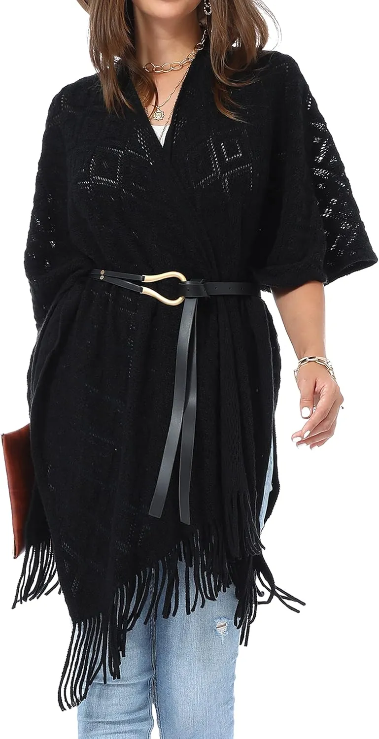 Soul Young Knit Shawl Wrap for Women Ladies Fringe Poncho Blanket Cardigan Cape