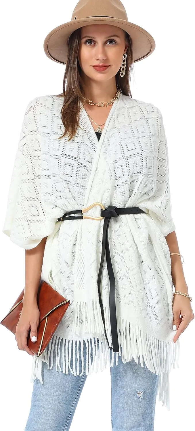 Soul Young Knit Shawl Wrap for Women Ladies Fringe Poncho Blanket Cardigan Cape