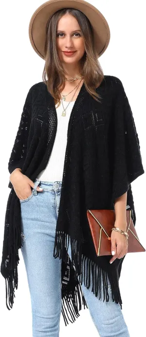 Soul Young Knit Shawl Wrap for Women Ladies Fringe Poncho Blanket Cardigan Cape