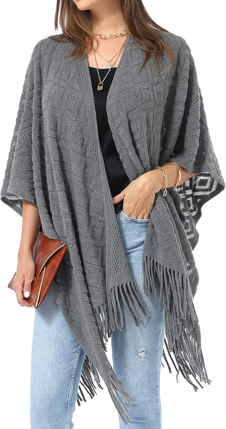 Soul Young Knit Shawl Wrap for Women Ladies Fringe Poncho Blanket Cardigan Cape