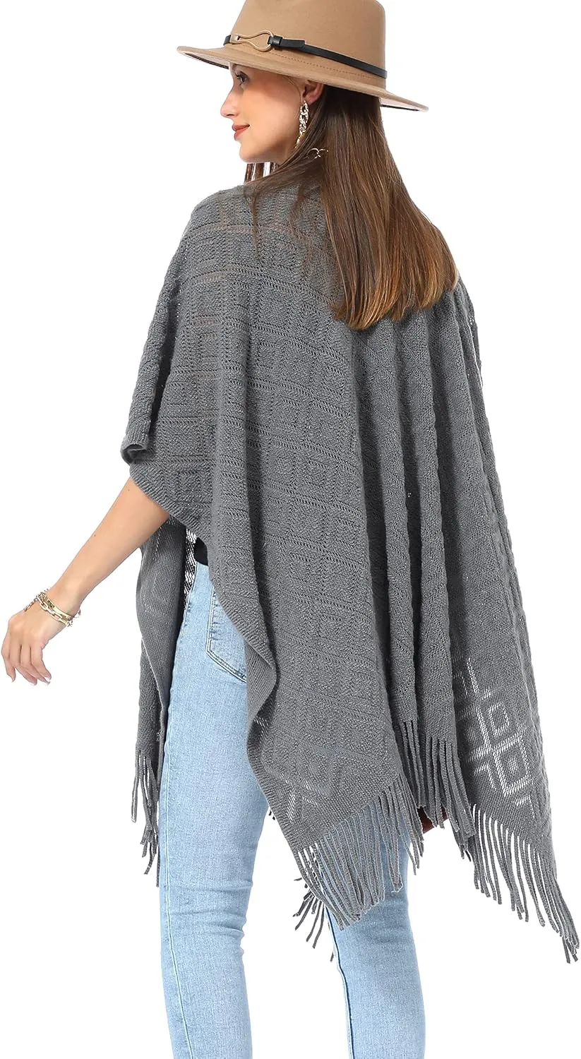 Soul Young Knit Shawl Wrap for Women Ladies Fringe Poncho Blanket Cardigan Cape