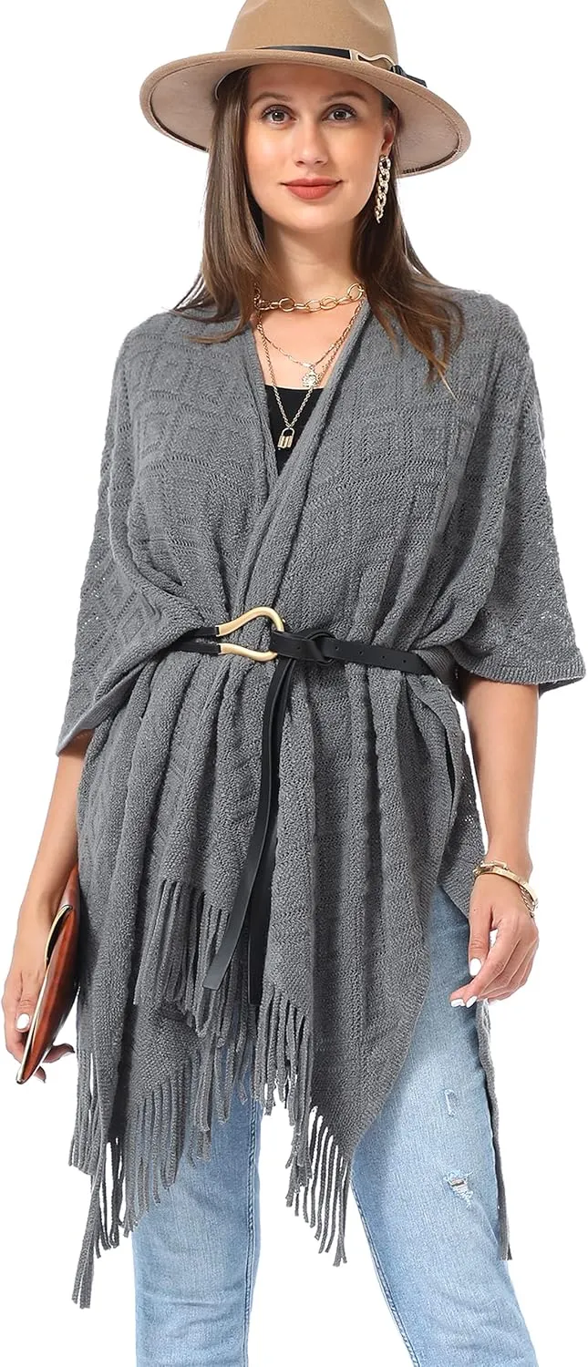 Soul Young Knit Shawl Wrap for Women Ladies Fringe Poncho Blanket Cardigan Cape