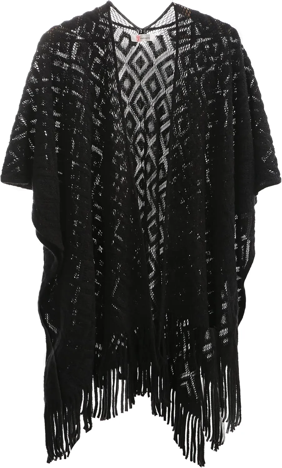 Soul Young Knit Shawl Wrap for Women Ladies Fringe Poncho Blanket Cardigan Cape