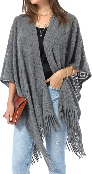 Soul Young Knit Shawl Wrap for Women Ladies Fringe Poncho Blanket Cardigan Cape