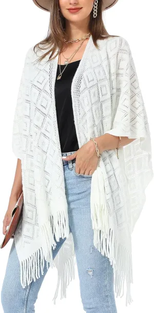 Soul Young Knit Shawl Wrap for Women Ladies Fringe Poncho Blanket Cardigan Cape