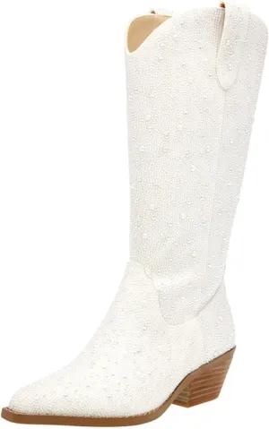 SOVANYOU Women's Rhinestone Cowboy Boots Pointed Almond Toe Block Heel Sparkly Cowgirl Boots