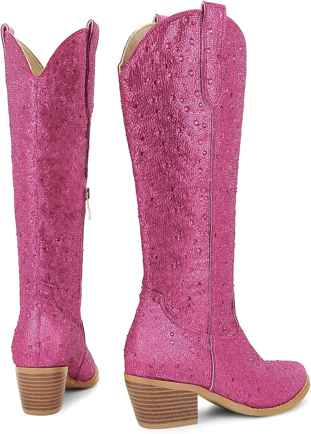 SOVANYOU Women's Rhinestone Cowboy Boots Pointed Almond Toe Block Heel Sparkly Cowgirl Boots