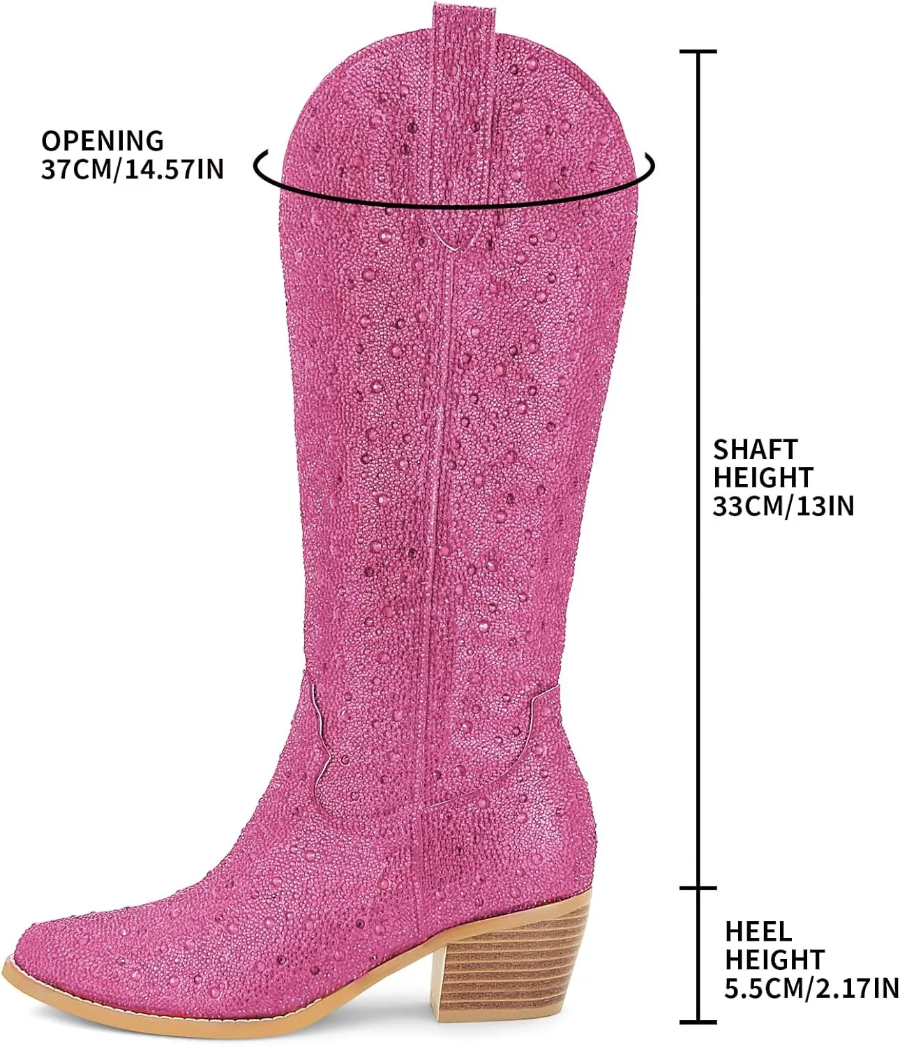 SOVANYOU Women's Rhinestone Cowboy Boots Pointed Almond Toe Block Heel Sparkly Cowgirl Boots