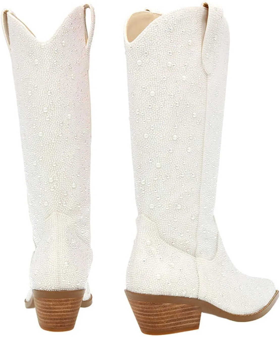 SOVANYOU Women's Rhinestone Cowboy Boots Pointed Almond Toe Block Heel Sparkly Cowgirl Boots