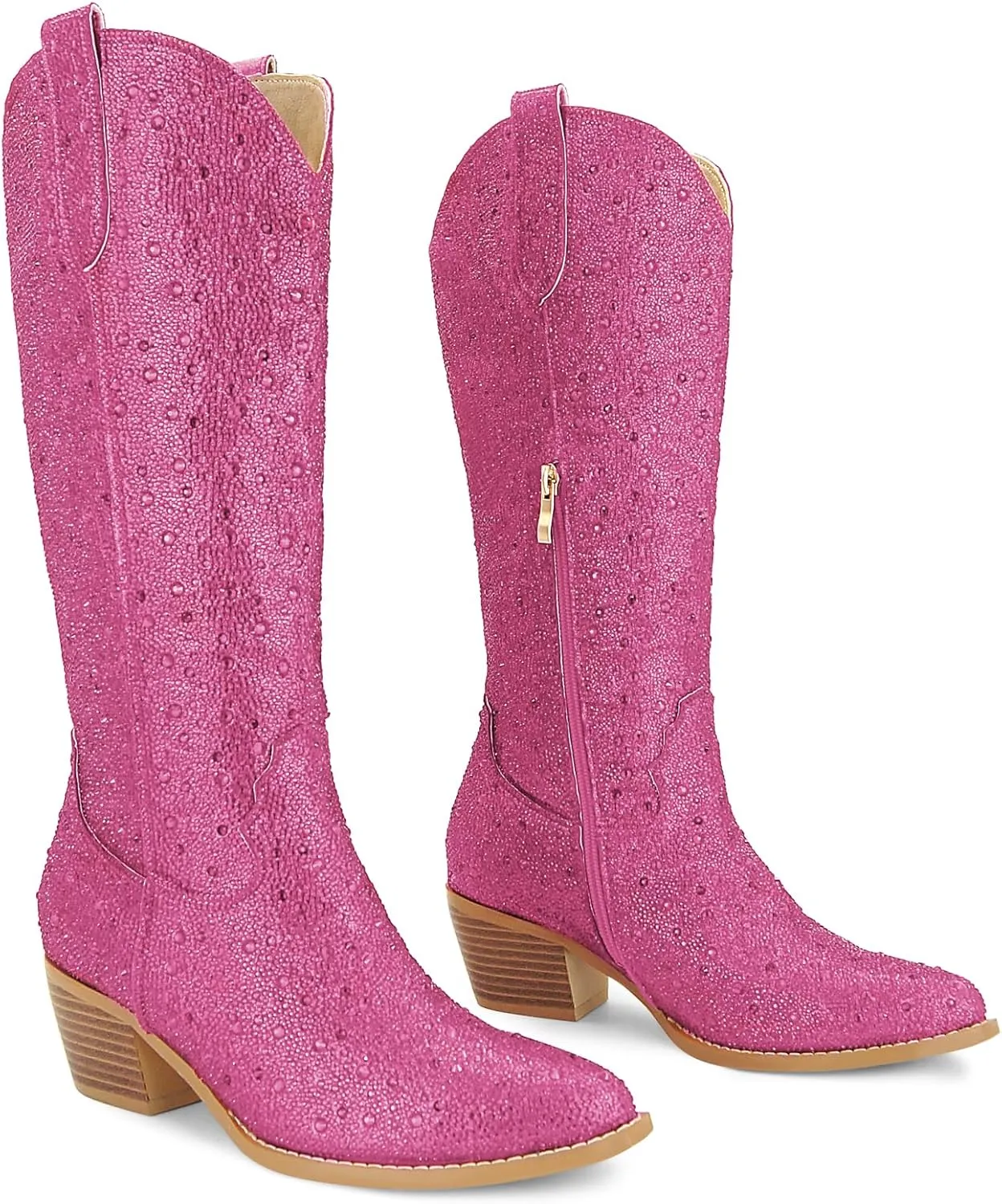 SOVANYOU Women's Rhinestone Cowboy Boots Pointed Almond Toe Block Heel Sparkly Cowgirl Boots