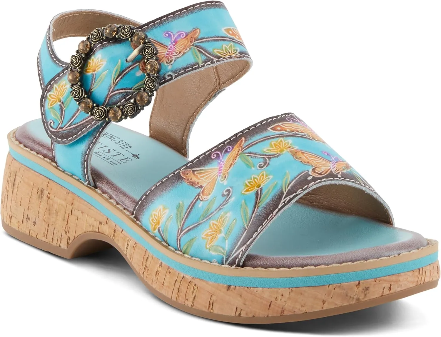 Spring Step L'Artiste Women's KENNA Hand-Painted Leather Sandals with Crystal Buckle