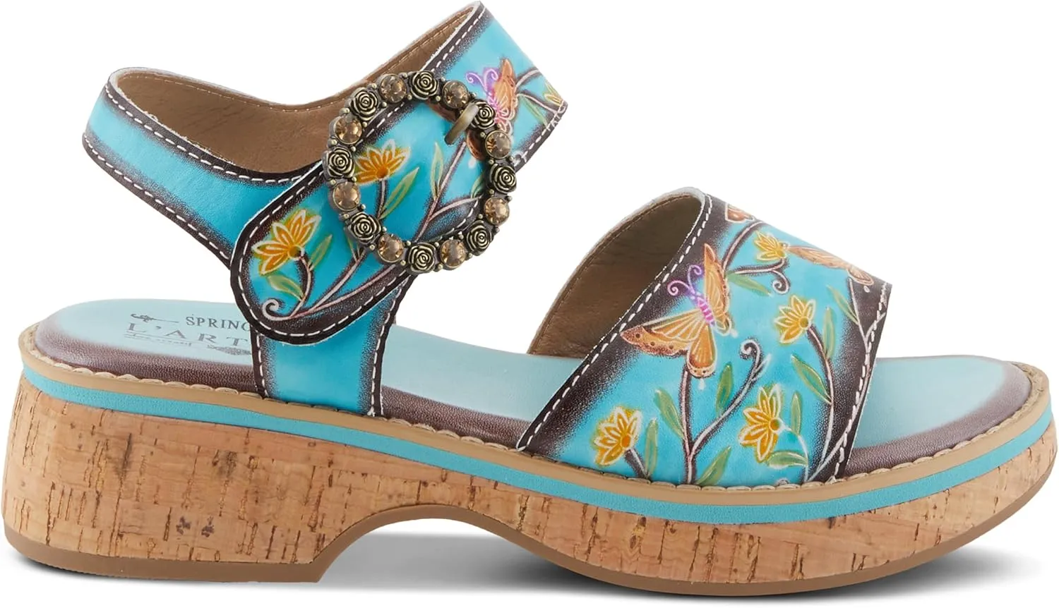 Spring Step L'Artiste Women's KENNA Hand-Painted Leather Sandals with Crystal Buckle