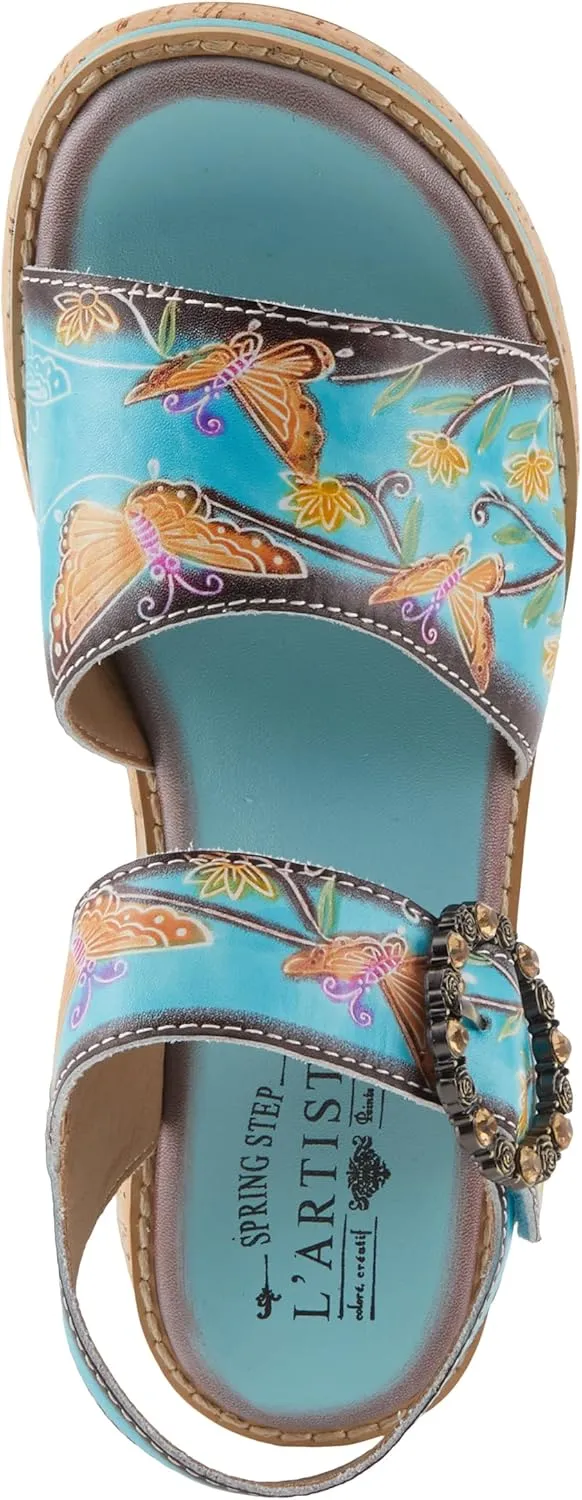 Spring Step L'Artiste Women's KENNA Hand-Painted Leather Sandals with Crystal Buckle