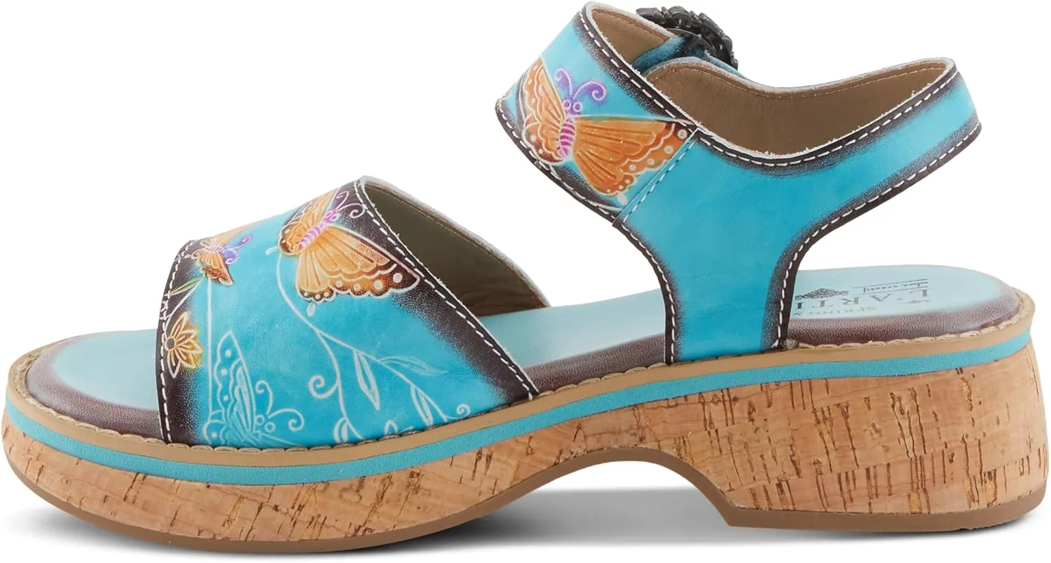 Spring Step L'Artiste Women's KENNA Hand-Painted Leather Sandals with Crystal Buckle