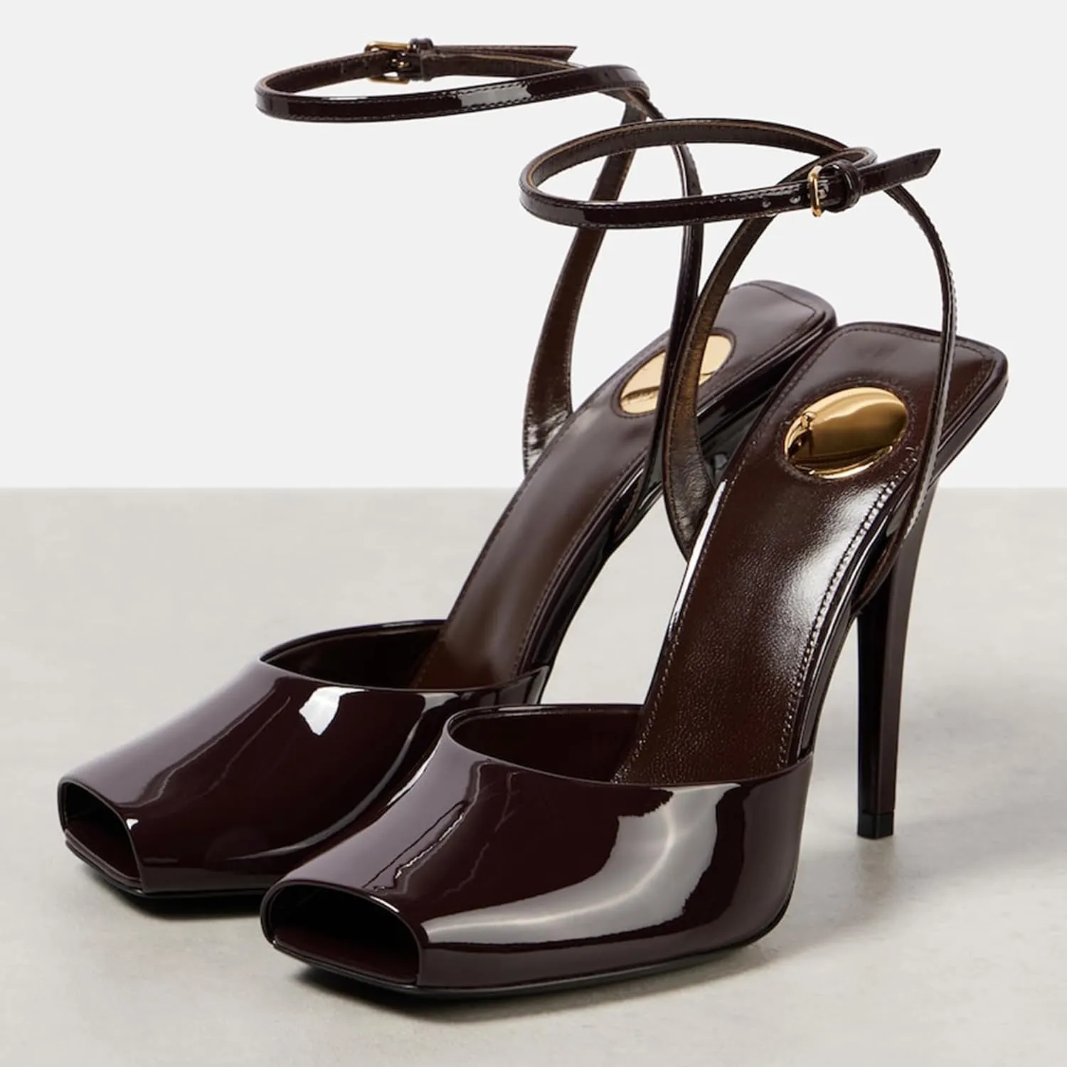 Square Open Toe Heeled Sandals for Women Patent Leather Stiletto High Heels Peep Toe Ankle Strap Backless Pumps Fashion Casual Dressy Party Shoes