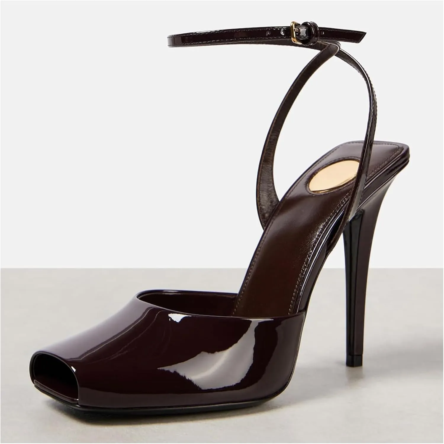 Square Open Toe Heeled Sandals for Women Patent Leather Stiletto High Heels Peep Toe Ankle Strap Backless Pumps Fashion Casual Dressy Party Shoes