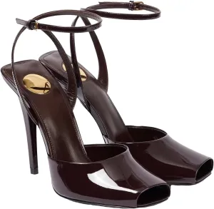 Square Open Toe Heeled Sandals for Women Patent Leather Stiletto High Heels Peep Toe Ankle Strap Backless Pumps Fashion Casual Dressy Party Shoes