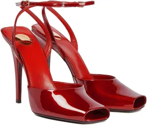 Square Open Toe Heeled Sandals for Women Patent Leather Stiletto High Heels Peep Toe Ankle Strap Backless Pumps Fashion Casual Dressy Party Shoes