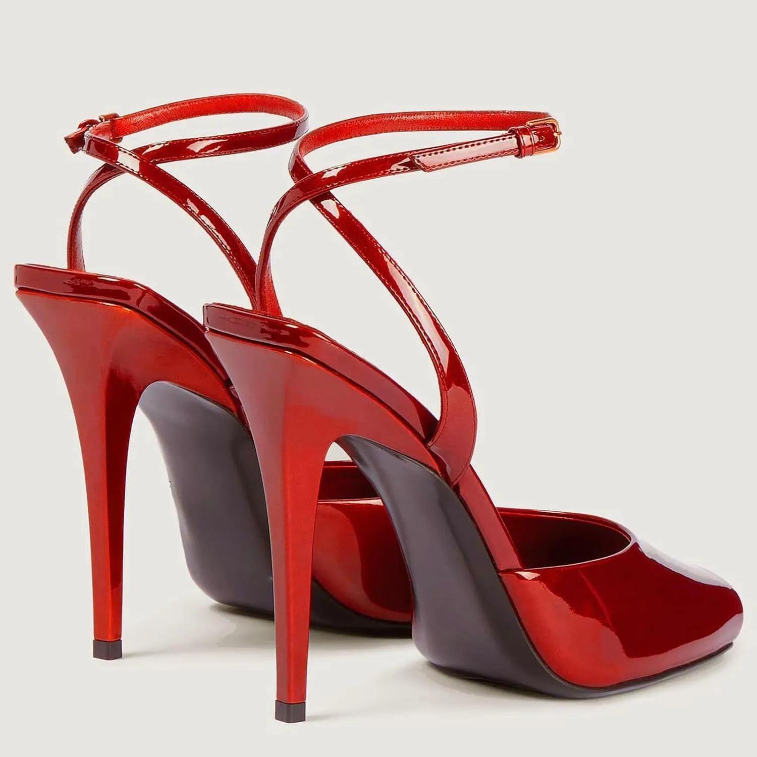 Square Open Toe Heeled Sandals for Women Patent Leather Stiletto High Heels Peep Toe Ankle Strap Backless Pumps Fashion Casual Dressy Party Shoes