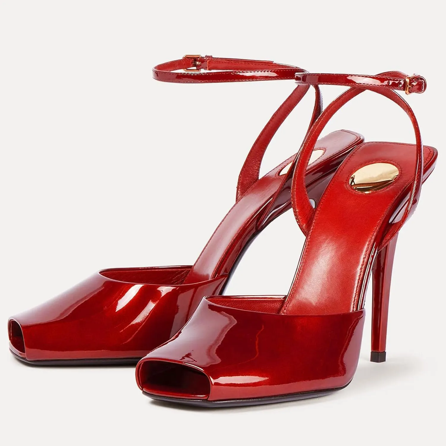 Square Open Toe Heeled Sandals for Women Patent Leather Stiletto High Heels Peep Toe Ankle Strap Backless Pumps Fashion Casual Dressy Party Shoes