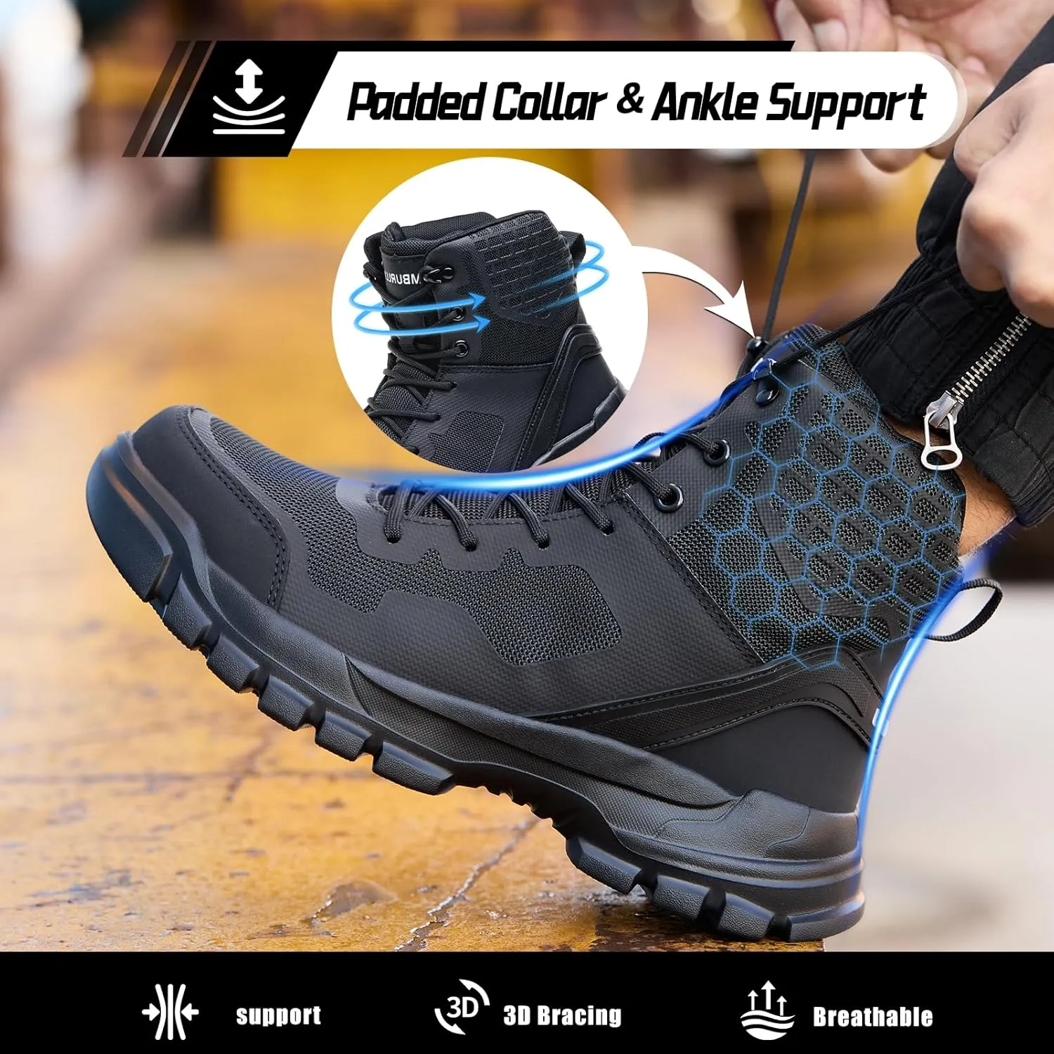 Steel Toe Shoes for Men Women Composite Toe Work Sneakers Indestructible Safety Tennis Shoes Lightweight Breathable Construction Sneakers Puncture Proof Air Cushion Ergonomic Design
