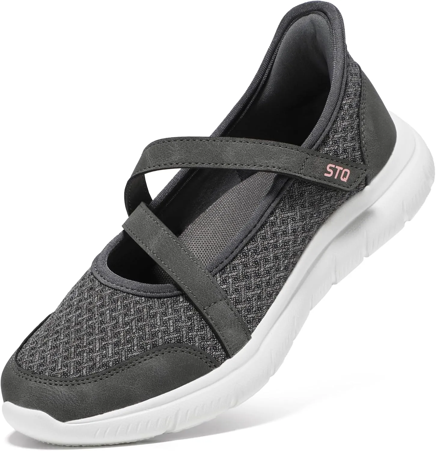 STQ Wide Toe Box Sneakers Womens Adjustable Mary Jane Walking Shoes