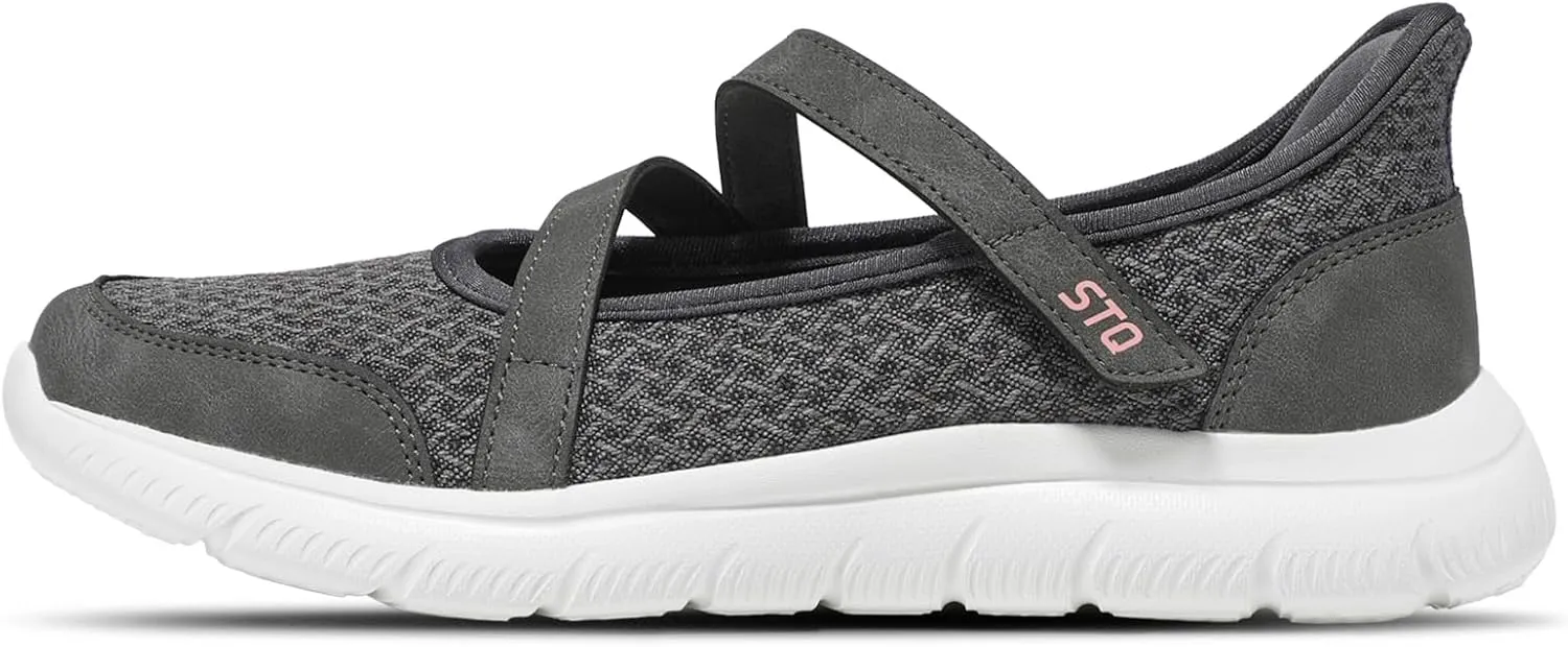 STQ Wide Toe Box Sneakers Womens Adjustable Mary Jane Walking Shoes