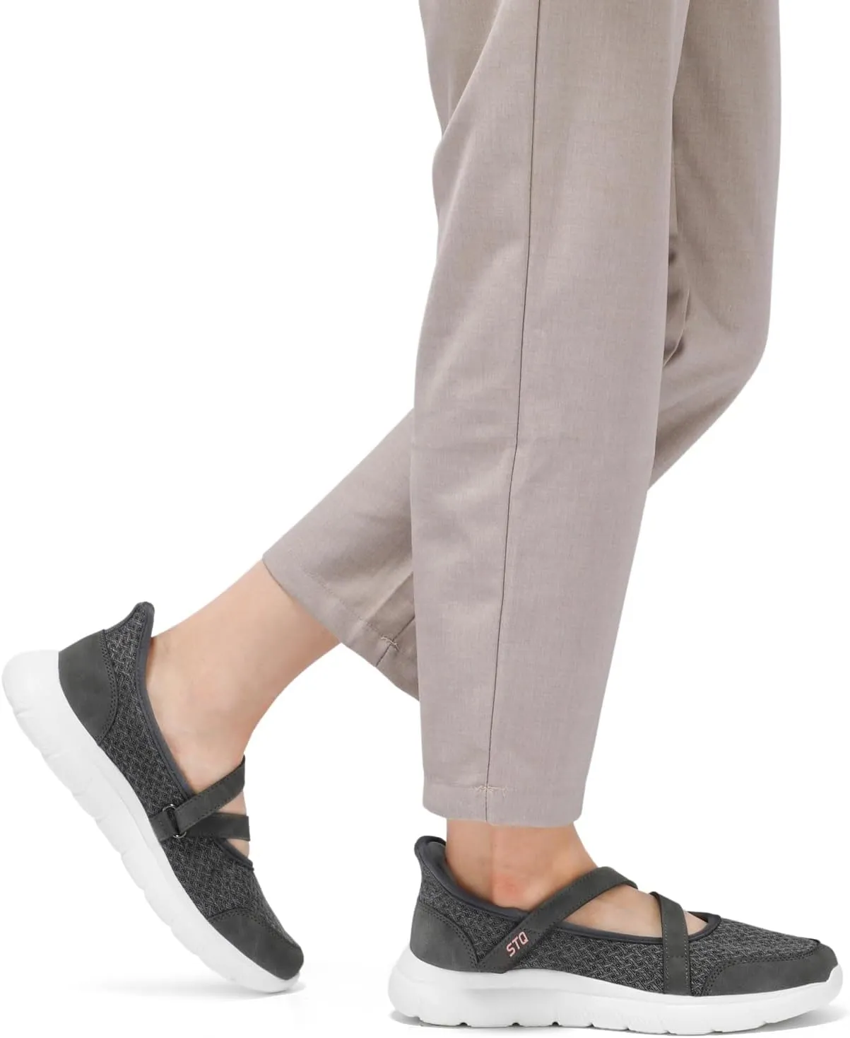 STQ Wide Toe Box Sneakers Womens Adjustable Mary Jane Walking Shoes