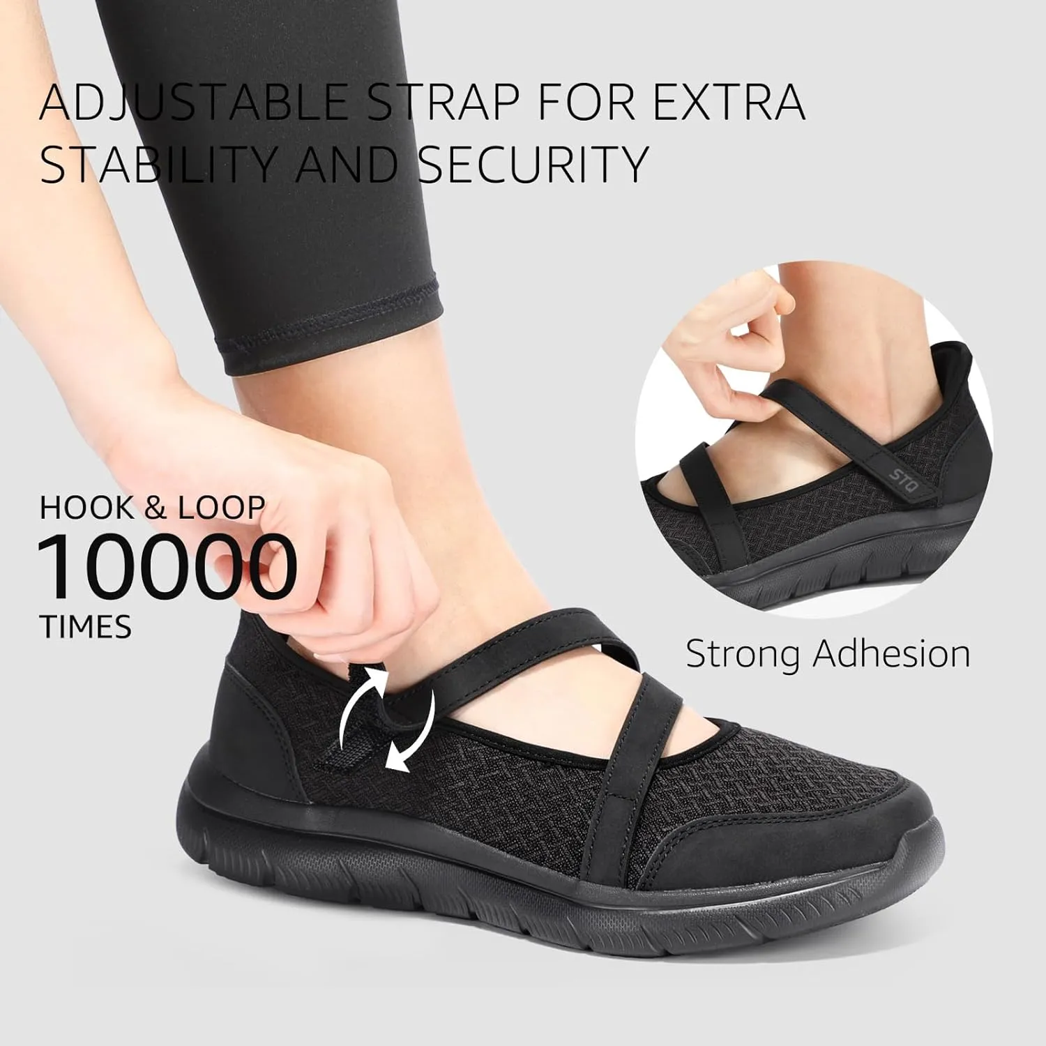 STQ Wide Toe Box Sneakers Womens Adjustable Mary Jane Walking Shoes