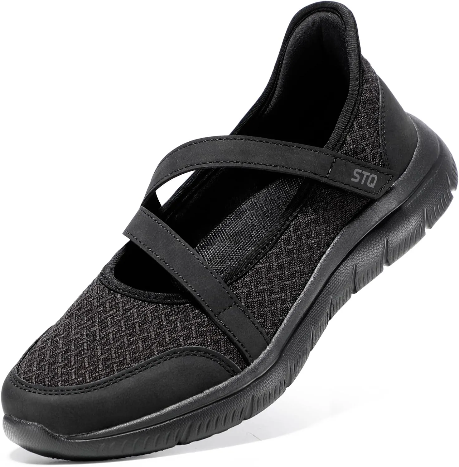 STQ Wide Toe Box Sneakers Womens Adjustable Mary Jane Walking Shoes