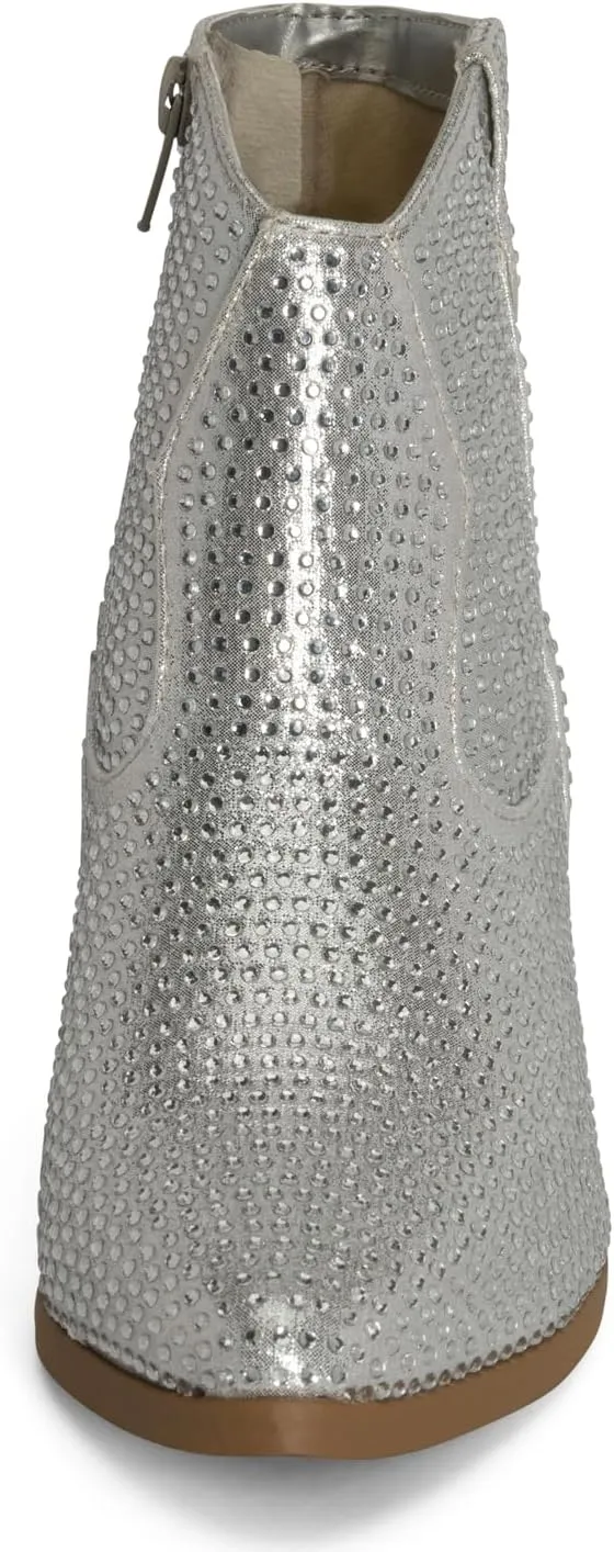 STYLISH S BLING ~ Womens Sparkly Rhinestone Western Cowgirl Ankle Boots Low Stacked Heel Pointed Toe with Side Zipper