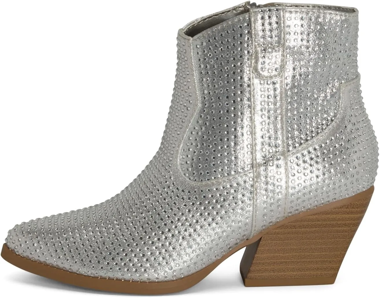 STYLISH S BLING ~ Womens Sparkly Rhinestone Western Cowgirl Ankle Boots Low Stacked Heel Pointed Toe with Side Zipper