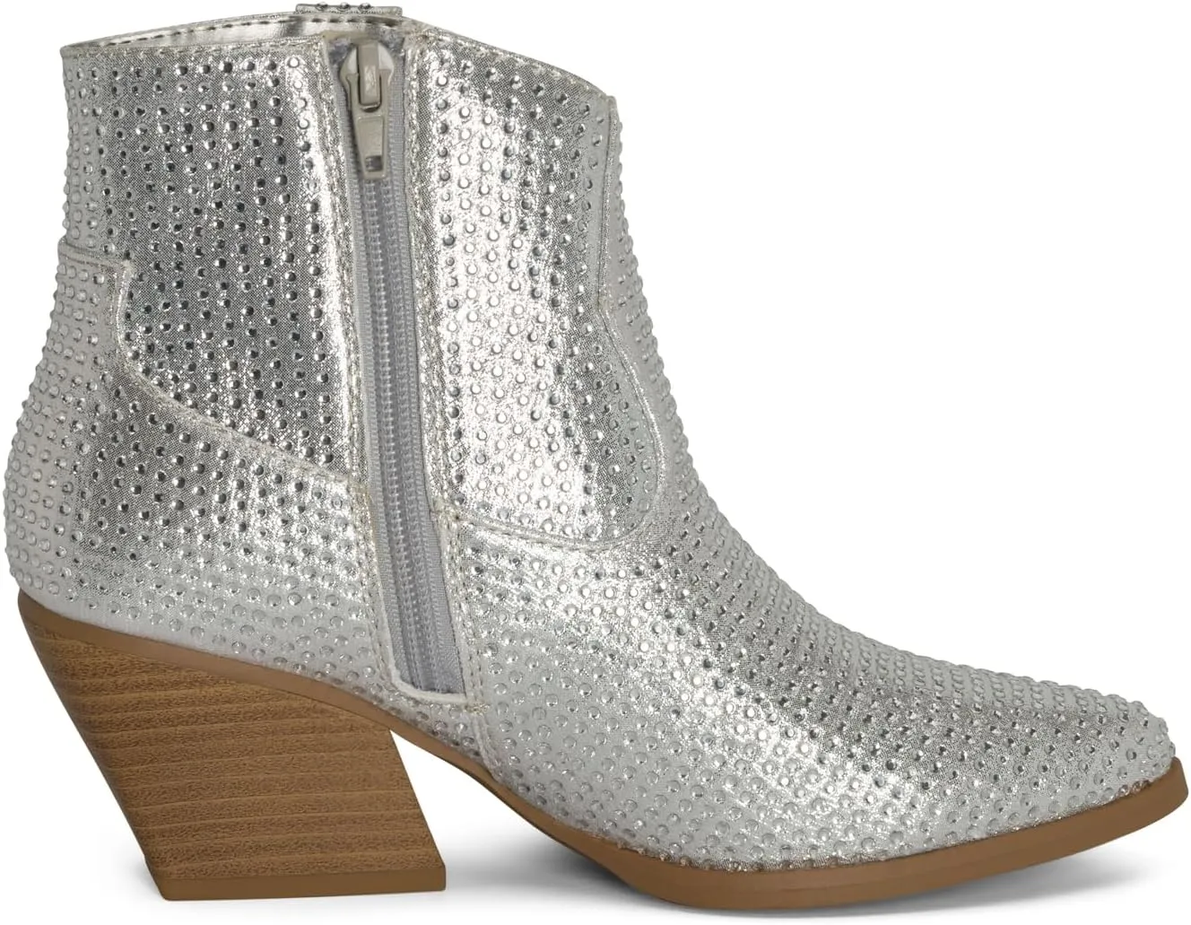 STYLISH S BLING ~ Womens Sparkly Rhinestone Western Cowgirl Ankle Boots Low Stacked Heel Pointed Toe with Side Zipper
