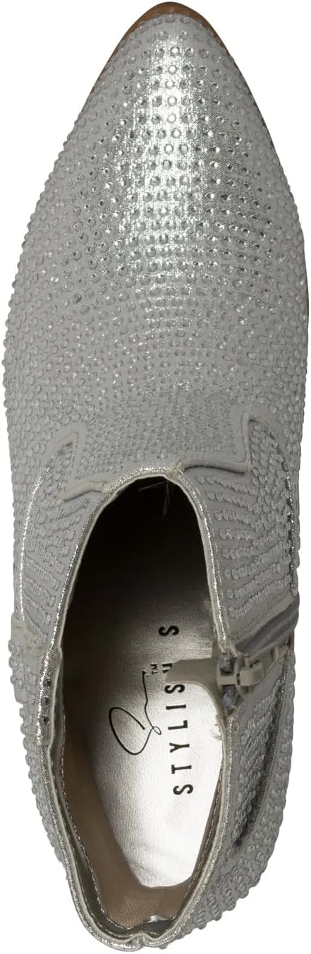 STYLISH S BLING ~ Womens Sparkly Rhinestone Western Cowgirl Ankle Boots Low Stacked Heel Pointed Toe with Side Zipper