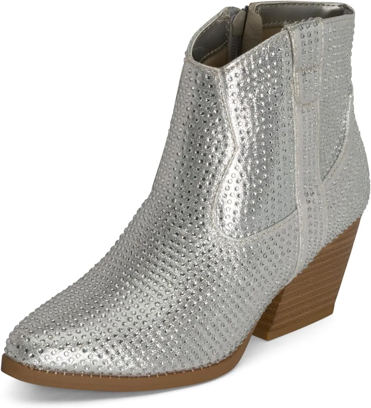 STYLISH S BLING ~ Womens Sparkly Rhinestone Western Cowgirl Ankle Boots Low Stacked Heel Pointed Toe with Side Zipper