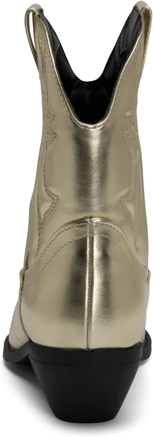 STYLISH S BUCK Women's Western Cowboy Ankle Boots – Pointed Toe, Low Stacked Heel, Slip-On, Stitched Design, Synthetic PU, Comfortable Cowgirl Booties for Western Fashion/Outdoor Wear